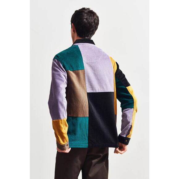 Urban outfitters UO Ryder Blocked Corduroy Zip Shirt jacket patchwork size MED - Picture 2 of 13